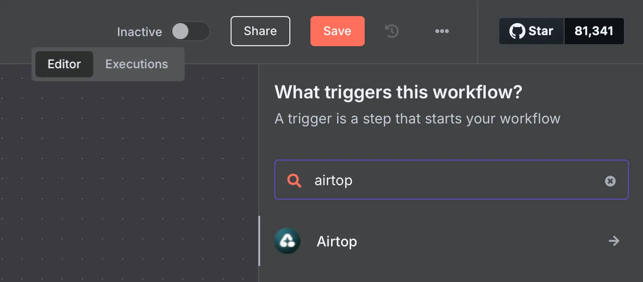 Find Airtop in n8n